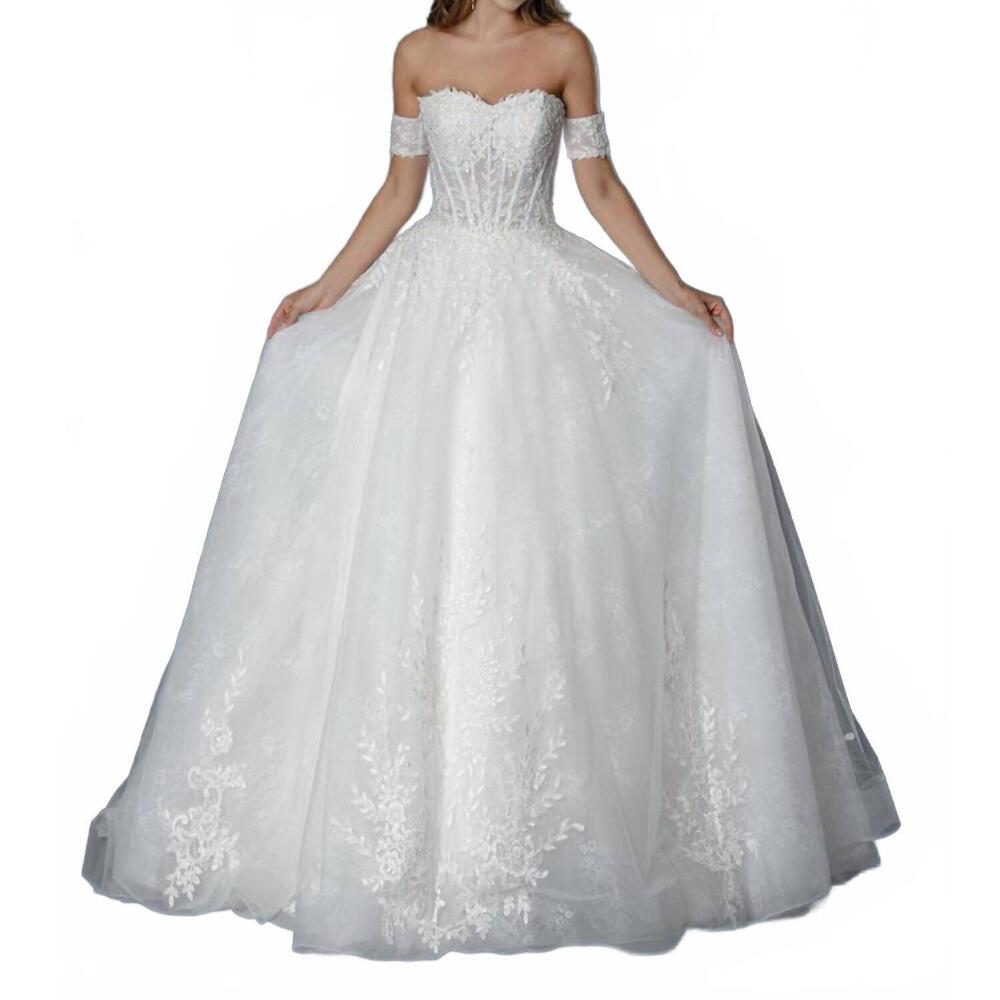 NEW STELLA COUTURE long corset bridal lace wedding dress in ivory